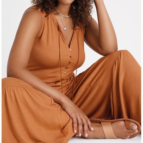 NWT Anthropologie Marina Tiered Wide-Leg Jumpsuit Orange Rust Small - Picture 12 of 13